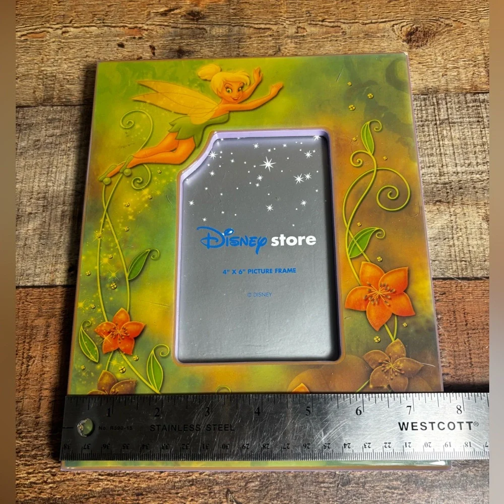 Vintage Tinkerbell Disney Store Picture Frame For 4x6 Fairy Acrylic Wood Easel